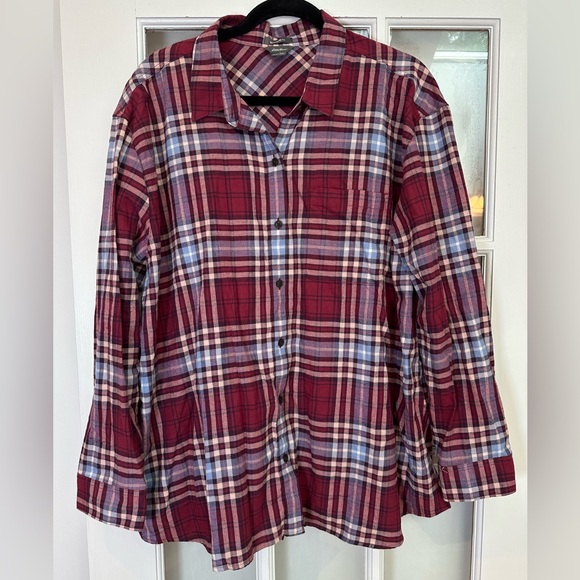 Eddie Bauer Plaid Button Up Blouse Boyfriend Relaxed Fit Flannel Plus Size 2X - Picture 1 of 9